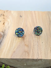 Load image into Gallery viewer, Druzy Small Round stud- Blue &amp; Yellow
