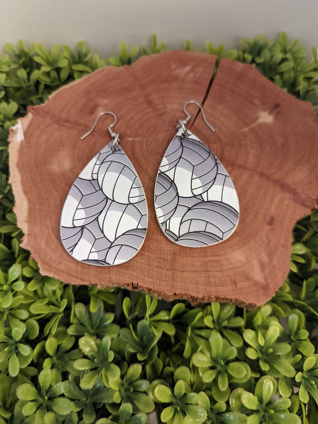 Volleyball wood earrings