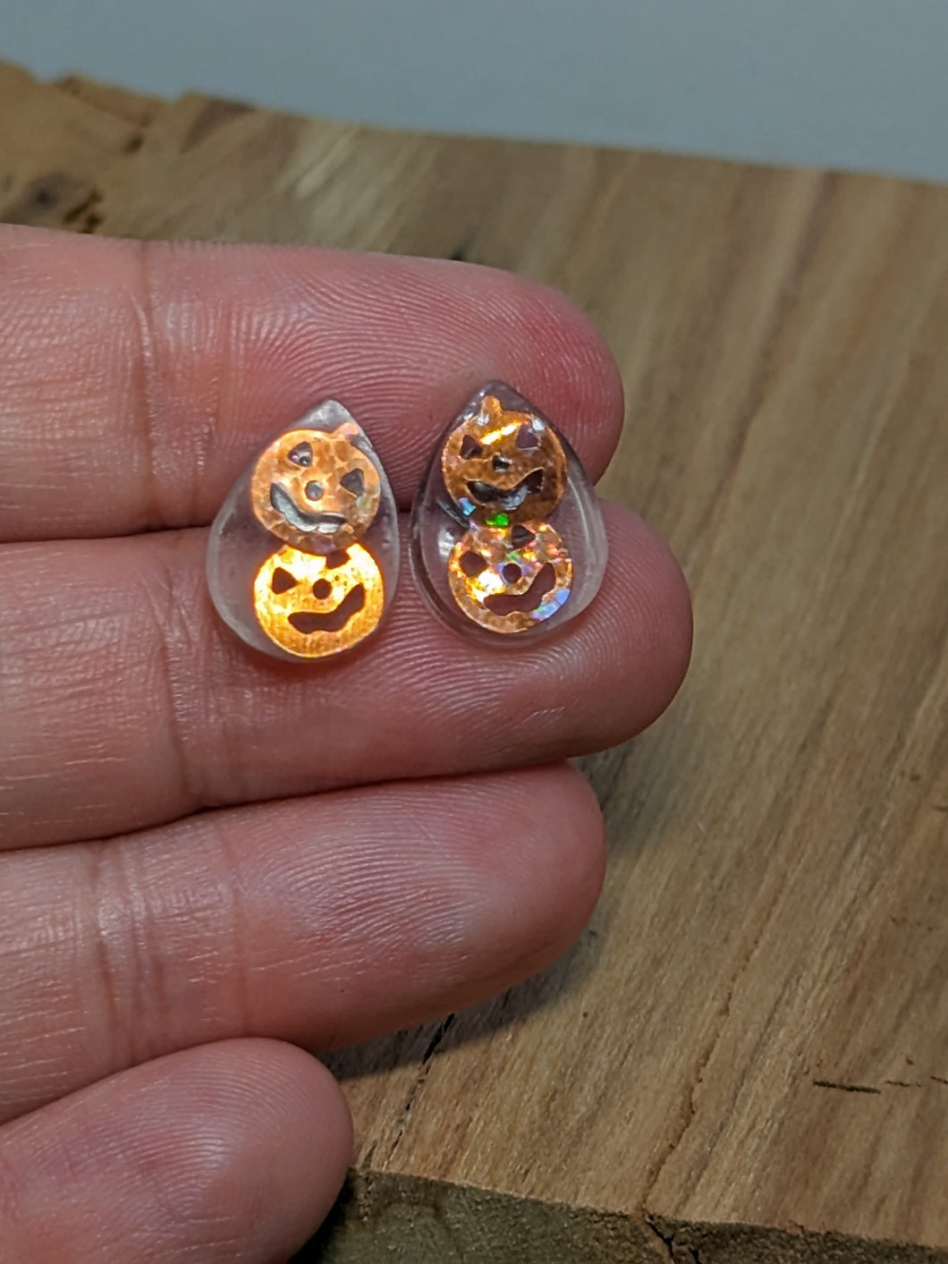 Pumpkin Resin Teardrop Stud Earrings