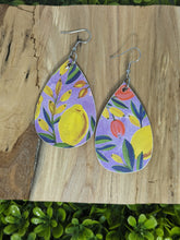 Load image into Gallery viewer, Purple Lemon Floral Wood Earrings
