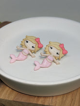Load image into Gallery viewer, Pink Scale Mermaid with Blonde hair stud earrings

