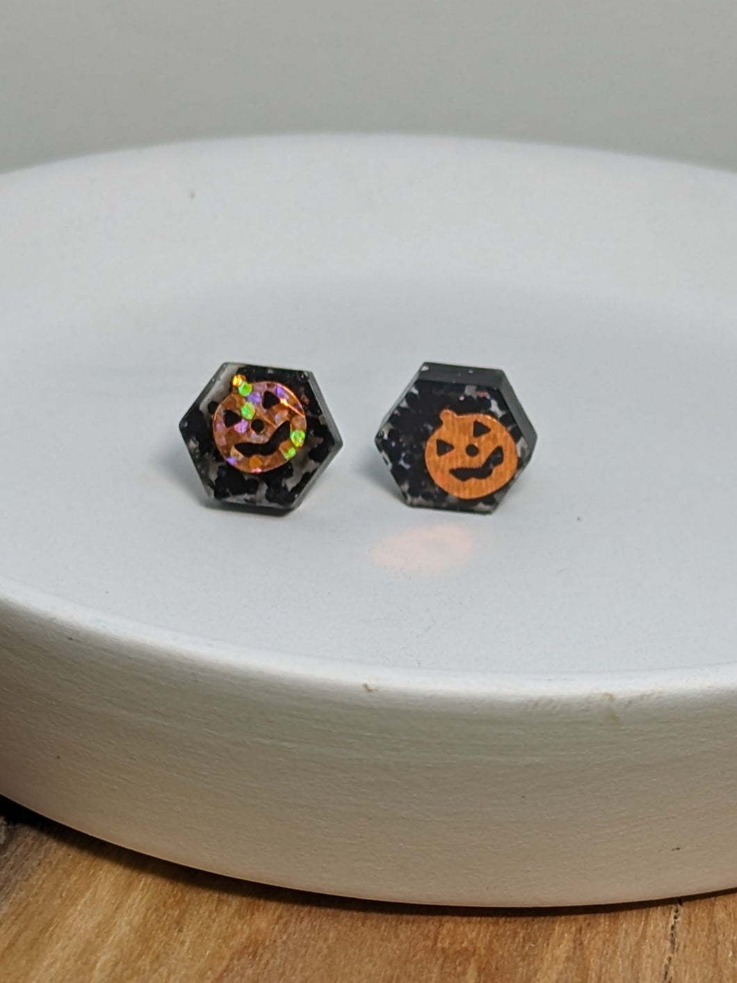 Pumpkin Resin Hexagon Stud Earrings