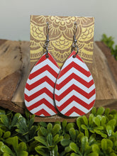 Load image into Gallery viewer, Red &amp; White Chevron Wood Earrings
