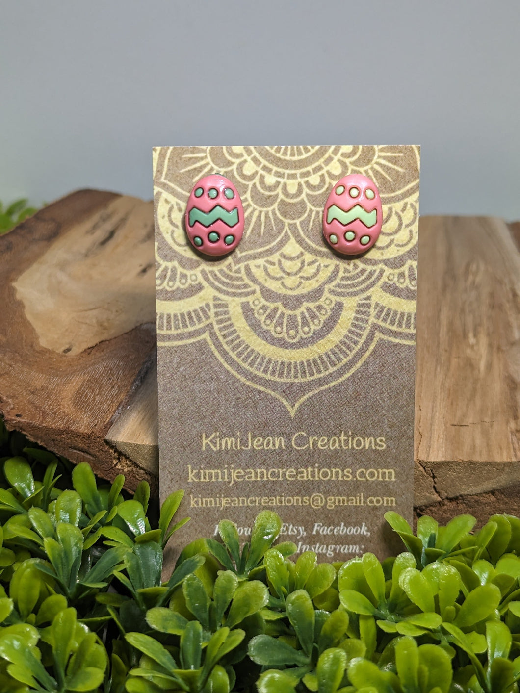 Easter Egg Stud Earrings- Pink & Green