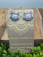 Load image into Gallery viewer, Owl Herringbone Brown Button Stud Earrings
