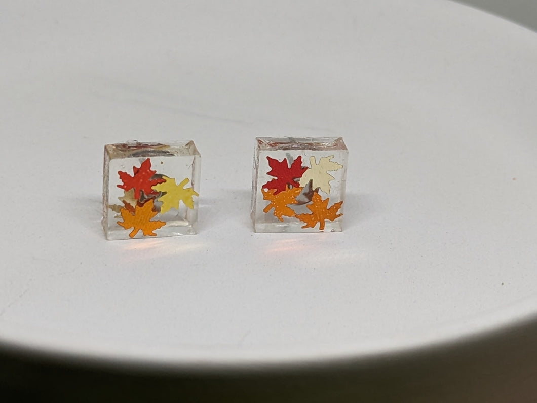 Fall Leaf Resin Square Stud Earrings