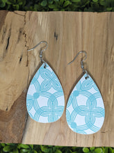 Load image into Gallery viewer, Teal &amp; White Tile inspired Wood Earrings

