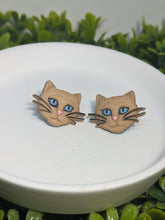 Load image into Gallery viewer, Brown Cat With Blue Eyes Earrings
