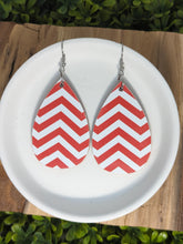 Load image into Gallery viewer, Red &amp; White Chevron Wood Earrings
