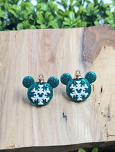 Load image into Gallery viewer, Green Mickey Snowflake Ornament Stud Earrings
