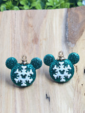 Load image into Gallery viewer, Green Mickey Snowflake Ornament Stud Earrings
