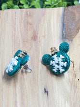 Load image into Gallery viewer, Green Mickey Snowflake Ornament Stud Earrings
