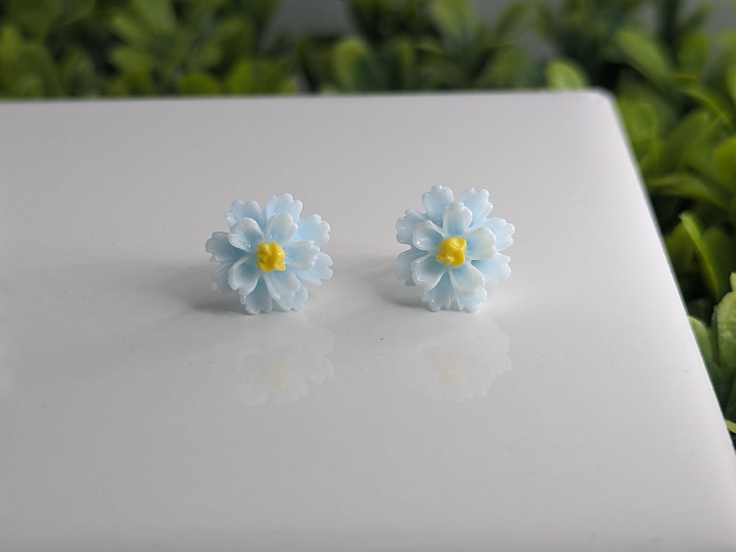 Sky Blue Camellia Stud Earrings