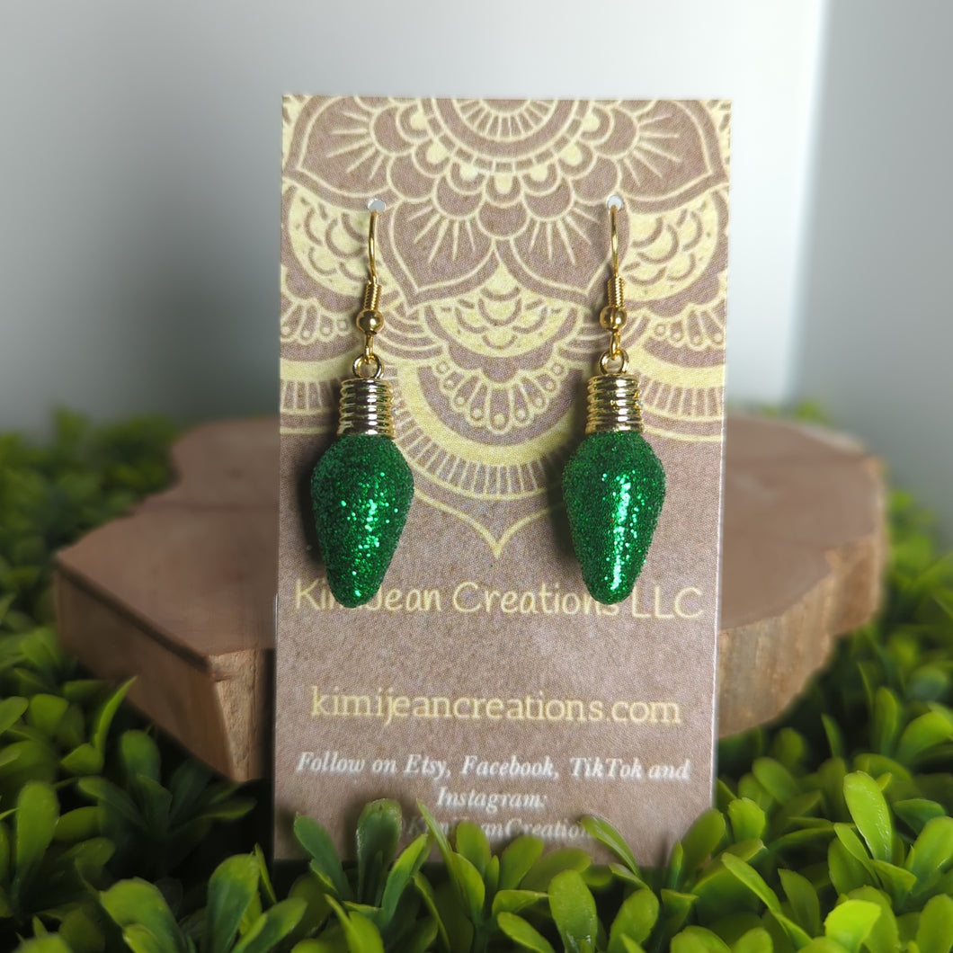 Lightbulb Sparkle Green Dangle Earring