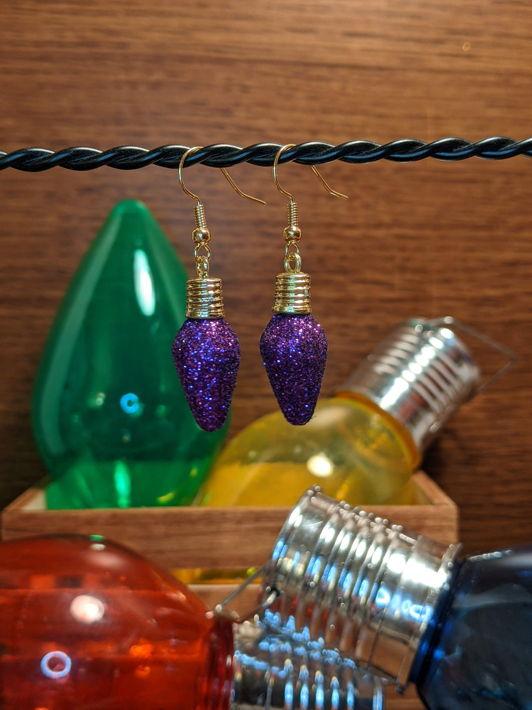 Lightbulb Sparkle Purple Dangle Earring