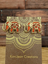 Load image into Gallery viewer, Bollywood Orange &amp; Gold Elephant Stud Earrings
