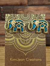 Load image into Gallery viewer, Bollywood Blue &amp; Gold Elephant Stud Earrings
