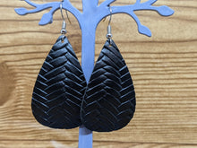 Load image into Gallery viewer, Black Textured Faux Leather Tear Drop Earrings
