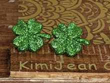 Load image into Gallery viewer, Shamrock Post Earrings- Light Green Sparkle
