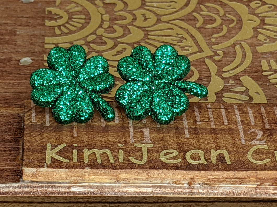 Shamrock Stud Earrings- Dark Green Sparkle