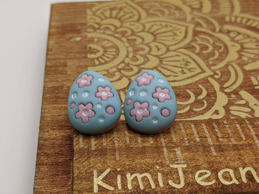 Easter Egg Stud Earrings- Blue