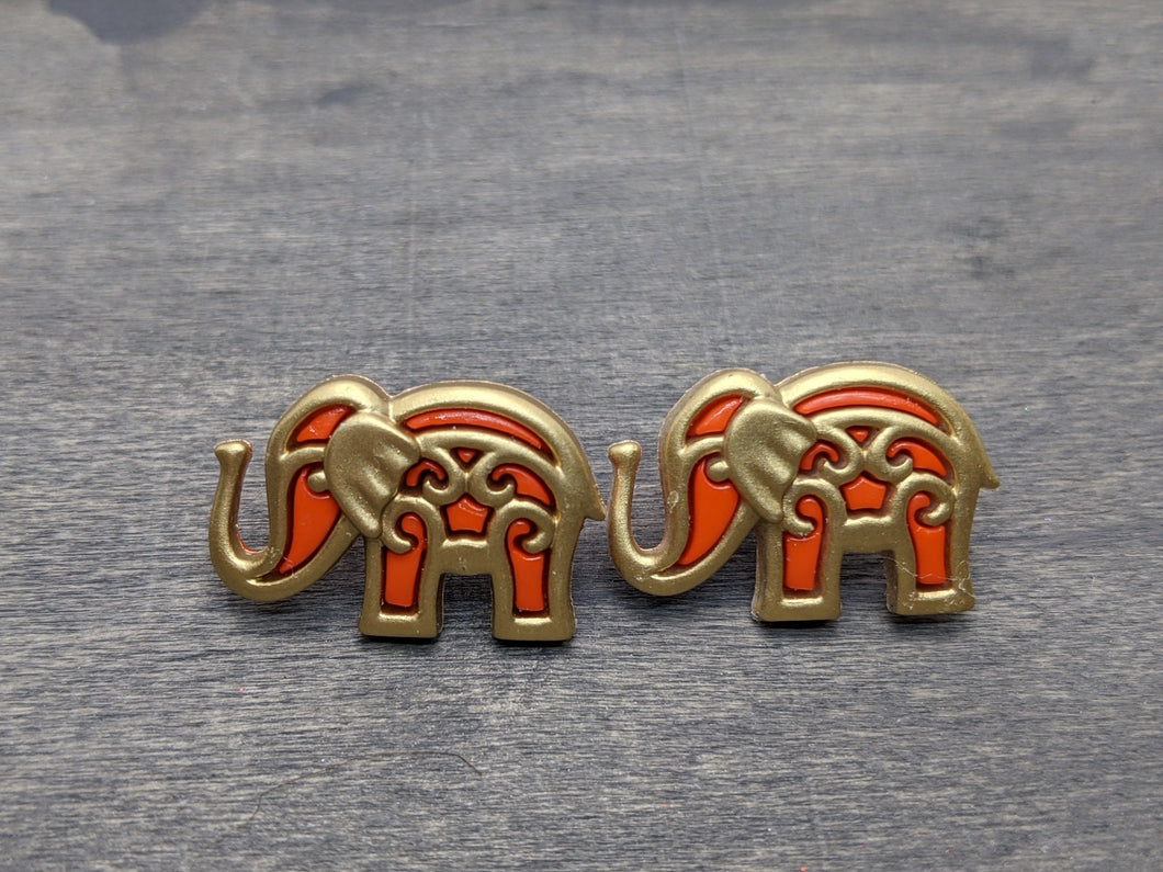 Bollywood Orange & Gold Elephant Stud Earrings
