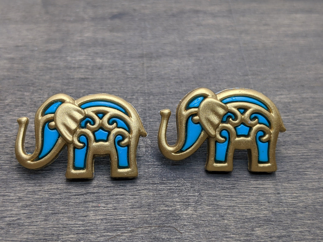 Bollywood Blue & Gold Elephant Stud Earrings