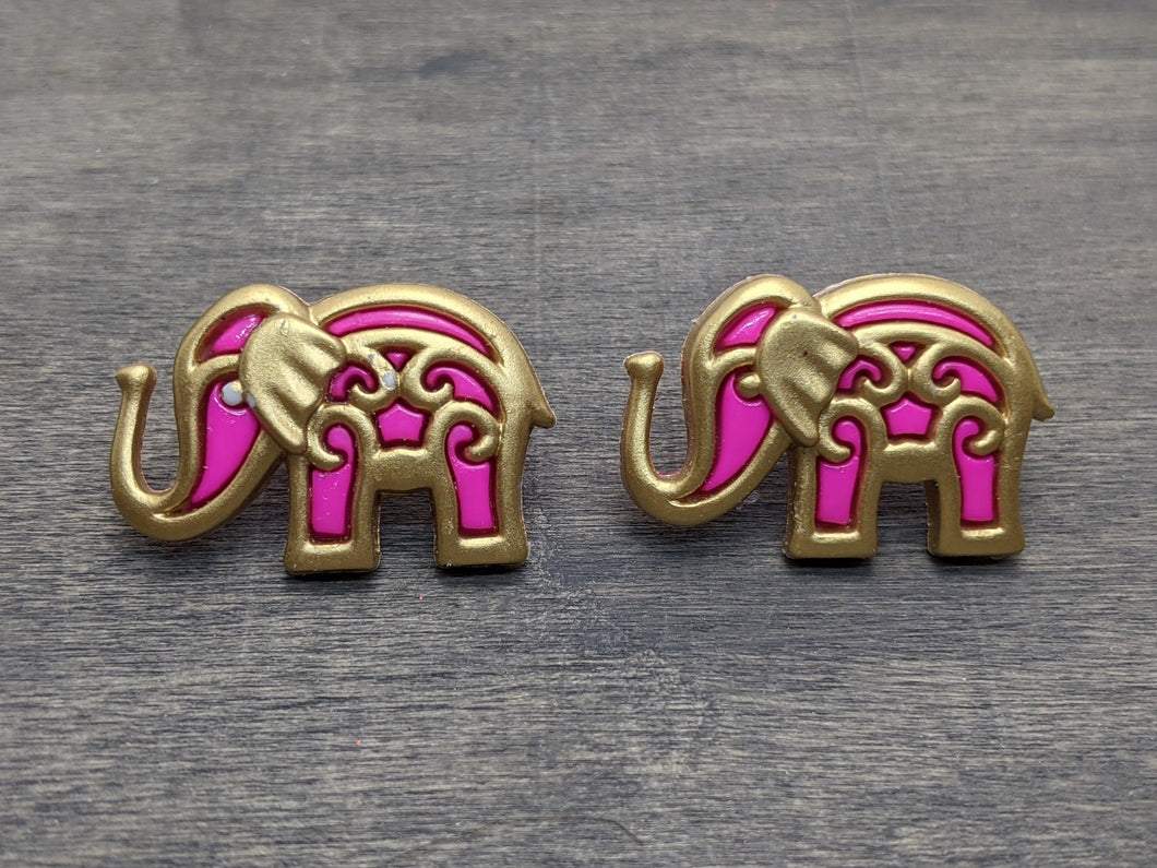 Bollywood Pink & Gold Elephant Stud Earrings