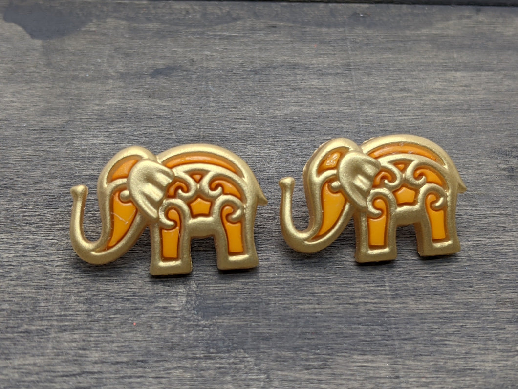 Bollywood Light Orange & Gold Elephant Stud Earrings