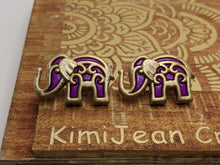 Load image into Gallery viewer, Bollywood Purple &amp; Gold Elephant Stud Earrings
