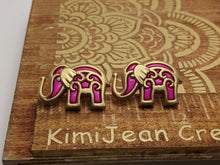 Load image into Gallery viewer, Bollywood Pink &amp; Gold Elephant Stud Earrings
