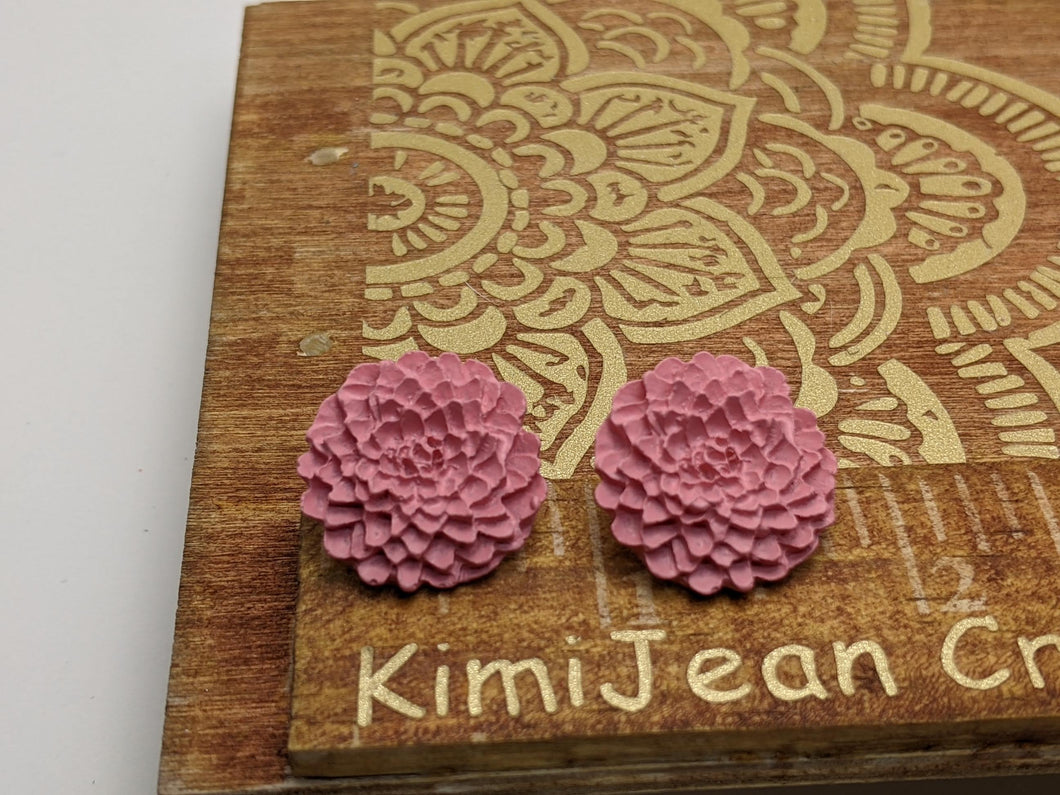 Hydrangea Pink  Flower Stud Earrings