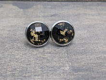 Load image into Gallery viewer, Faceted Black Gold Leaf in silver Stud Earrings
