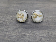 Load image into Gallery viewer, Faceted White Gold Leaf with silver Stud Earrings
