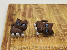 Load image into Gallery viewer, Dark Brown Cat with Blue eyes Stud

