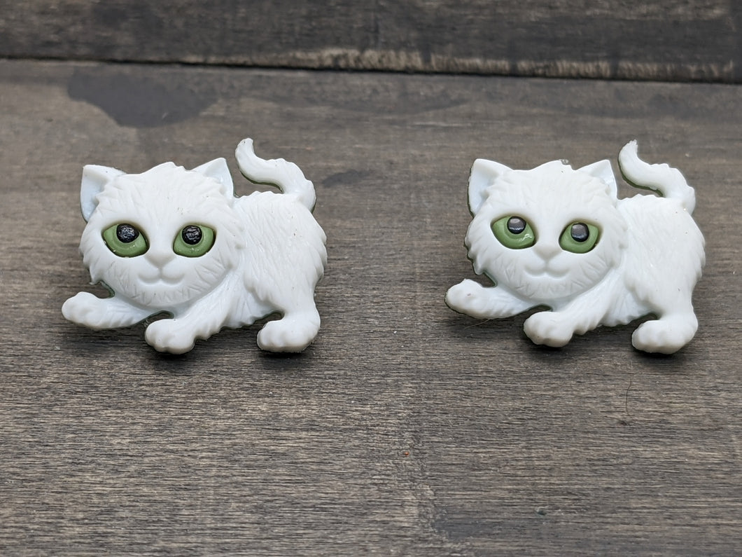 White Cat with Green Eyes Earrings
