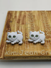 Load image into Gallery viewer, White Cat with Green Eyes Earrings
