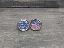 Load image into Gallery viewer, Iridescent Mermaid Scale Faux Leather Stud Earrings
