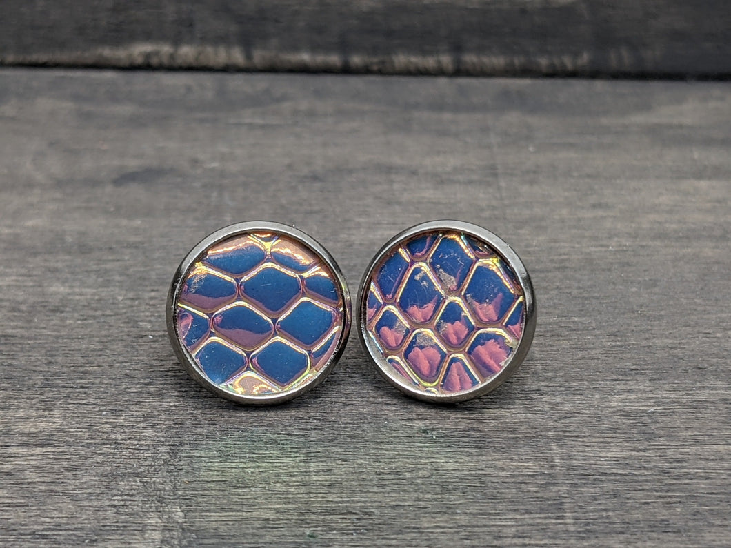 Iridescent Mermaid Scale Faux Leather Stud Earrings
