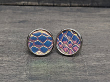 Load image into Gallery viewer, Iridescent Mermaid Scale Faux Leather Stud Earrings
