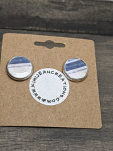 Load image into Gallery viewer, Blue &amp; White Stripe Wood Stud Earrings

