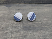 Load image into Gallery viewer, Blue &amp; White Stripe Wood Stud Earrings
