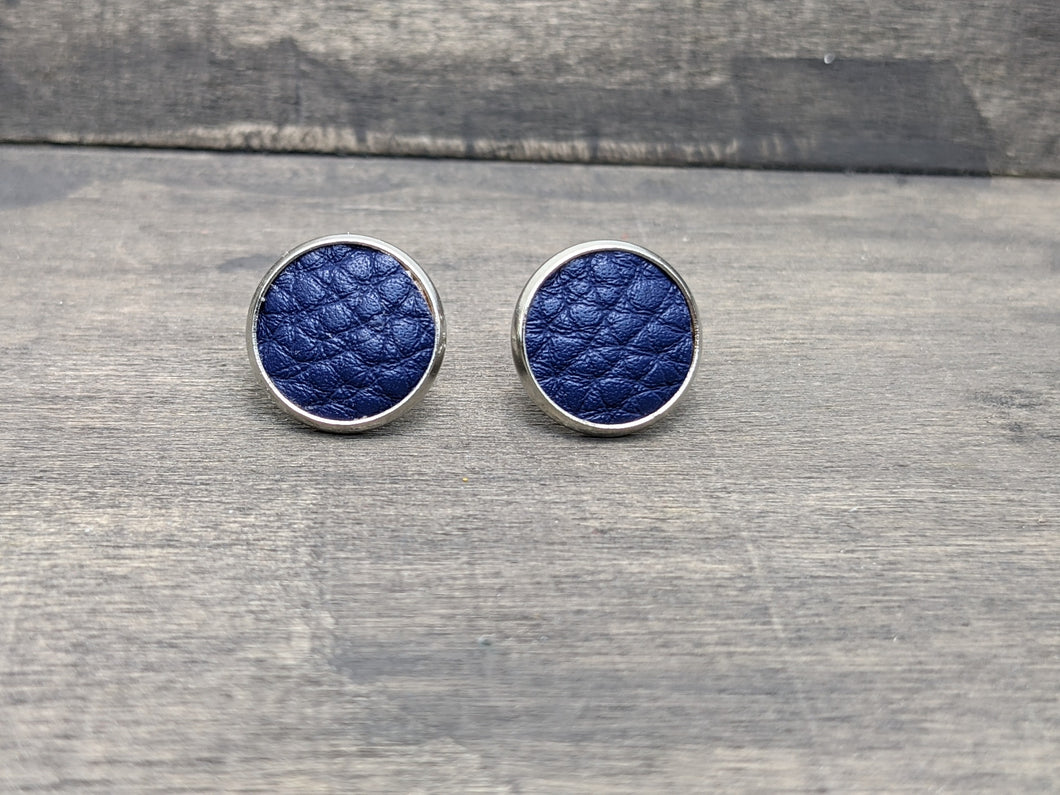 Navy Faux Leather Studs