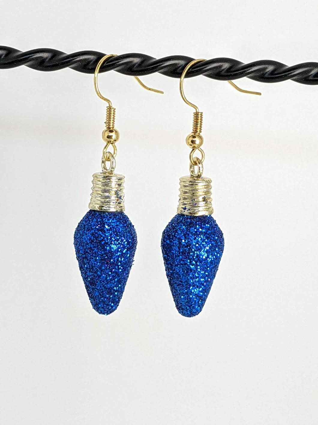 Lightbulb Sparkle Blue Dangle Earrings