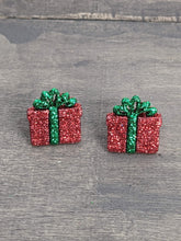Load image into Gallery viewer, Christmas Present Red Sparkle Earrings
