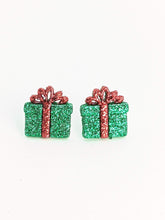 Load image into Gallery viewer, Christmas Present Green Sparkle  Earrings
