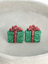 Load image into Gallery viewer, Christmas Present Green Sparkle  Earrings

