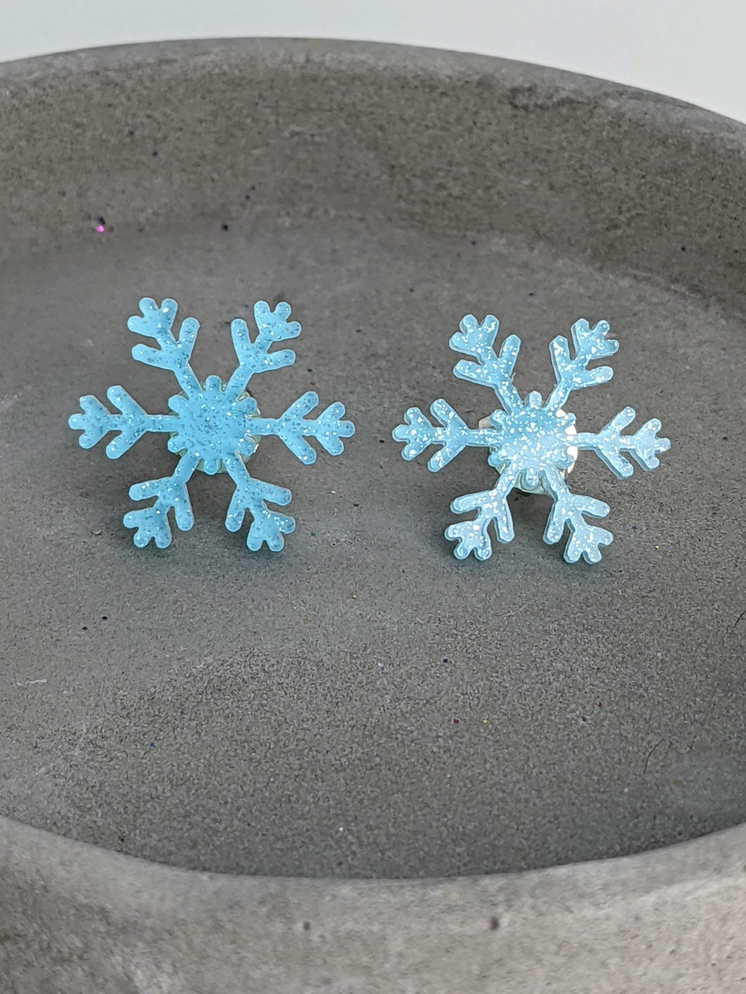 Snowflake Blue Sparkle Stud Earrings