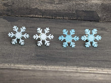 Load image into Gallery viewer, Snowflake Blue Sparkle Stud Earrings
