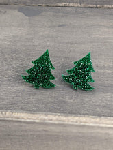 Load image into Gallery viewer, Christmas Tree- Dark Green Stud Earrings

